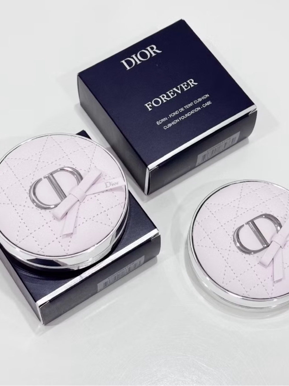 Dior Forever Cushion Compact - Light Pink Quilted Case with Silver CD Emblem